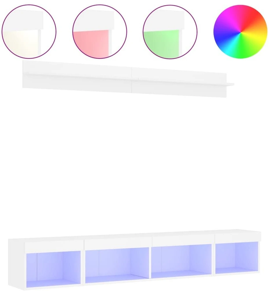 TV staliukas Sieninė TV sekcija su LED, 5 dalių, balta, apdirbta mediena