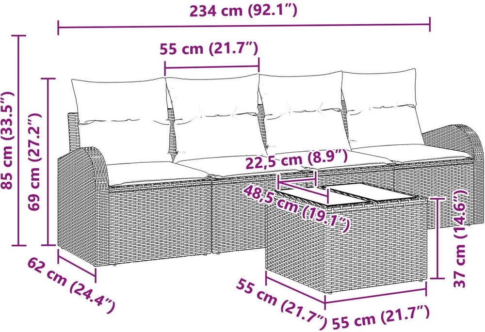Sodo Sofų Rinkinys Ruda 55 x 55 x 37 cm poliratanas