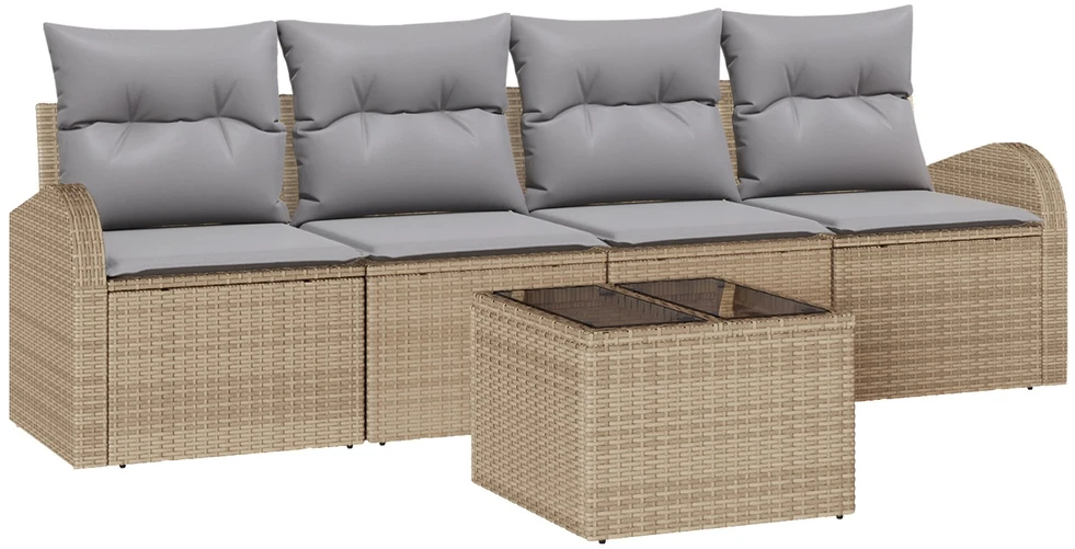 Sodo Sofų Rinkinys 5 pcs 4-Seater Bežinė ir pilka poliratanas