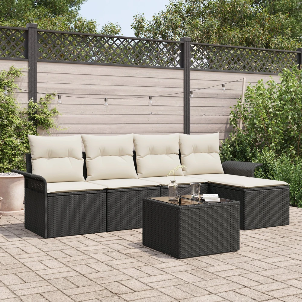 Lauko baldų komplektas Lauko sofa 6 vnt. Juoda poliratanas