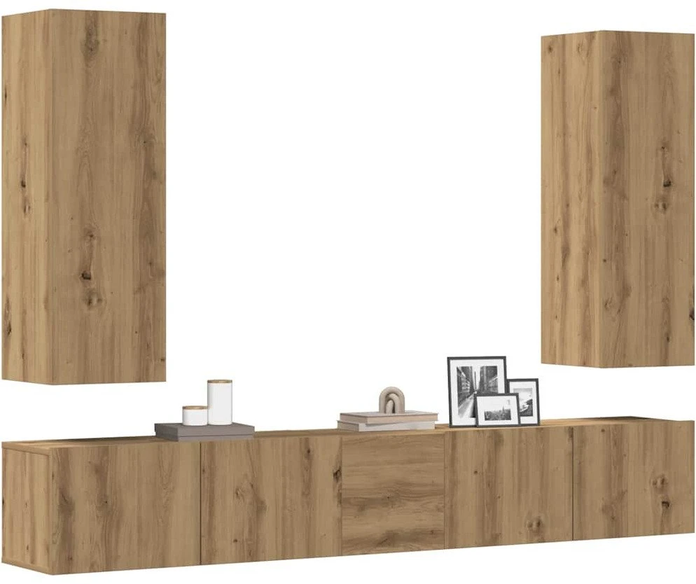 TV staliukas 5 dalių sieninis televizoriaus spintelės komplektas Artisan Oak