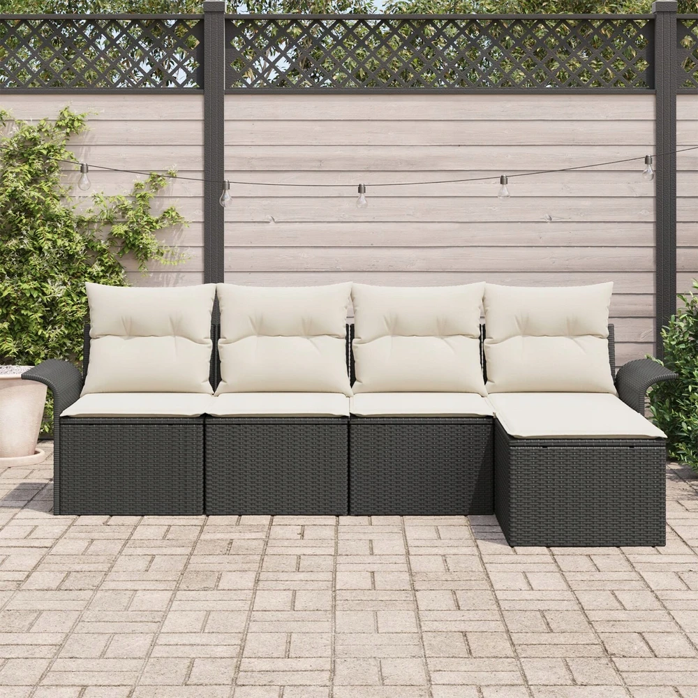 Lauko sofa 5 vnt. Juoda poliratanas