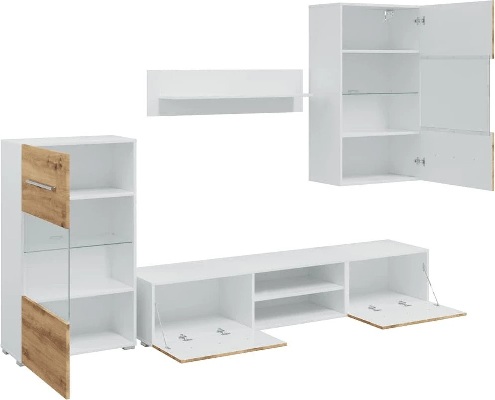 TV staliukas 5 dalių televizoriaus spintelės su LED apšvietimu, dirbtinio ąžuolo spalvos, inžinerinė mediena