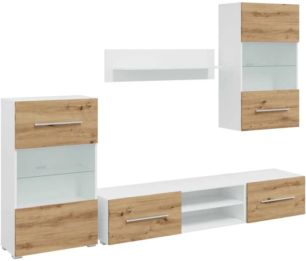 TV staliukas 5 dalių televizoriaus spintelės su LED apšvietimu, dirbtinio ąžuolo spalvos, inžinerinė mediena