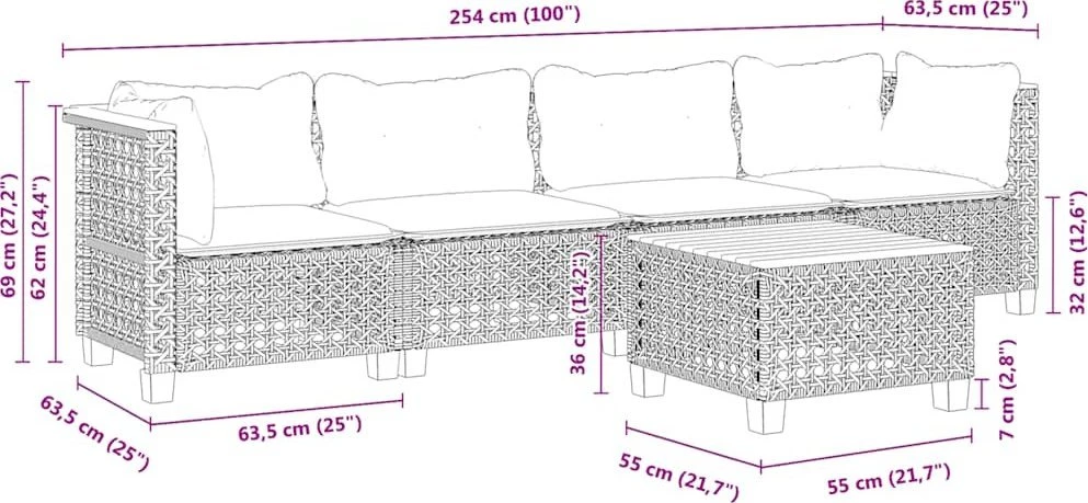 Lauko baldų komplektas Sofos komplektas su pagalvėlėmis, 5 dalių, smėlio, poliratanas