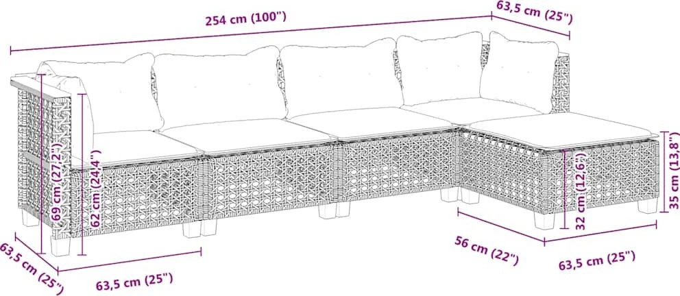 Sofos komplektas su pagalvėlėmis, 5 dalių, smėlio, poliratanas