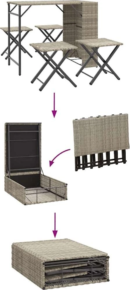 Sofa 5 dalių sodo kempingo komplektas, sulankstomas šviesiai pilkas