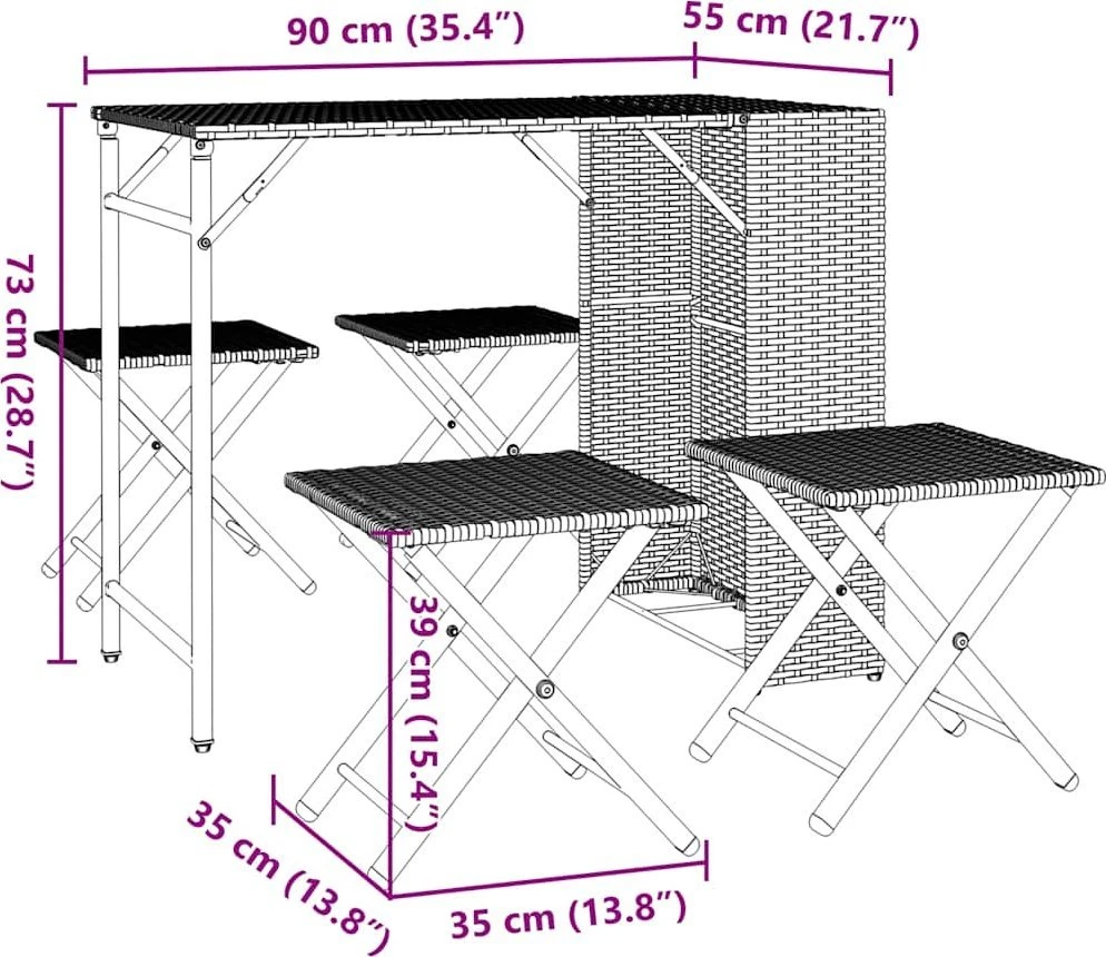 Sofa 5 dalių sodo kempingo komplektas, sulankstomas šviesiai pilkas