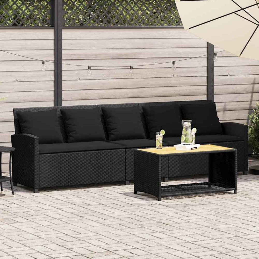 Lauko baldų komplektas Sodo sofa, 5 vietų, su pagalvėlėmis, juoda, poliratanas