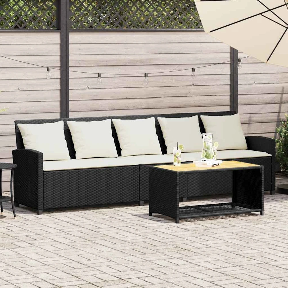 Lauko baldų komplektas Sodo sofa, 5 vietų, su pagalvėlėmis, juoda, poliratanas
