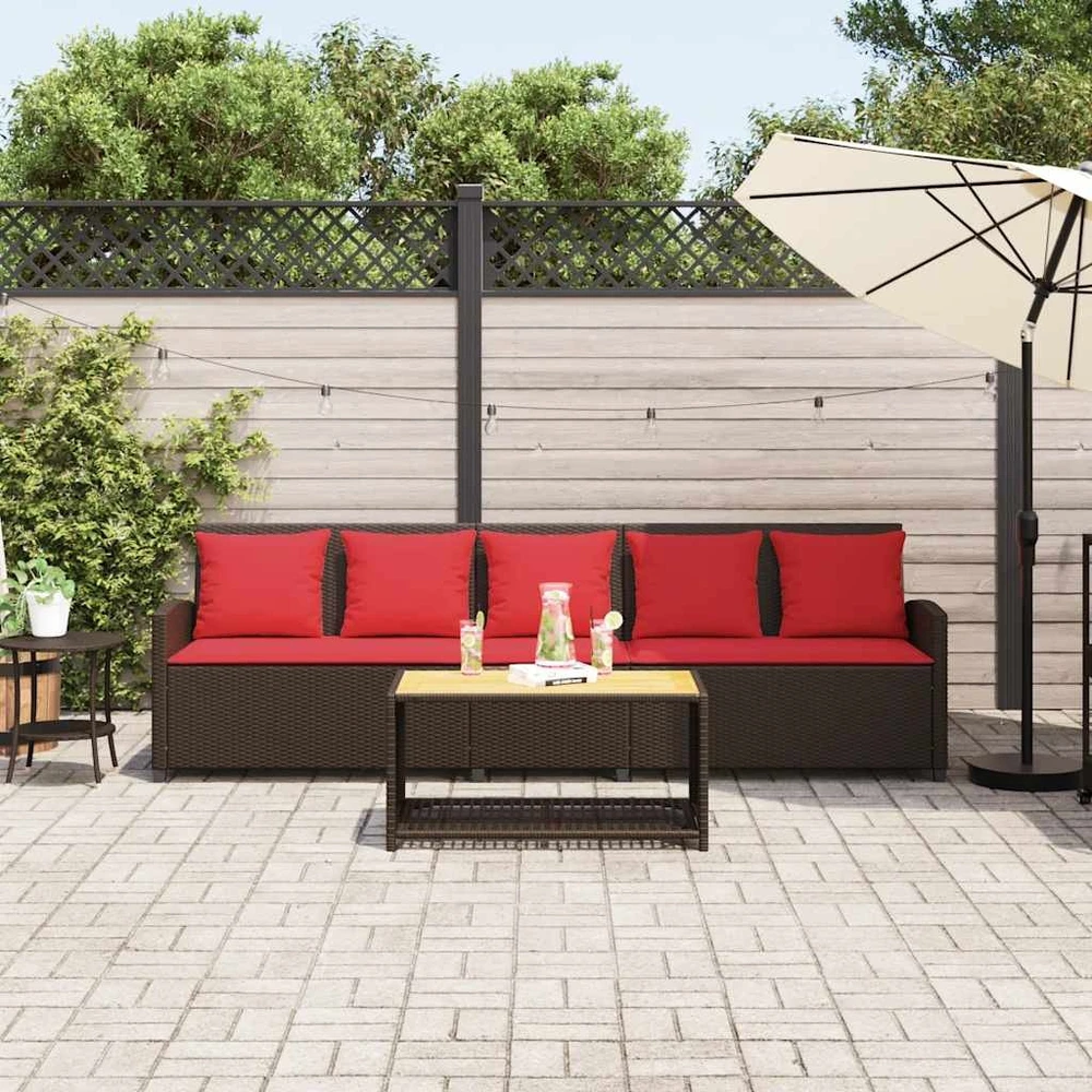 Lauko baldų komplektas Sodo sofa, 5 vietų, su pagalvėlėmis, ruda, poliratanas