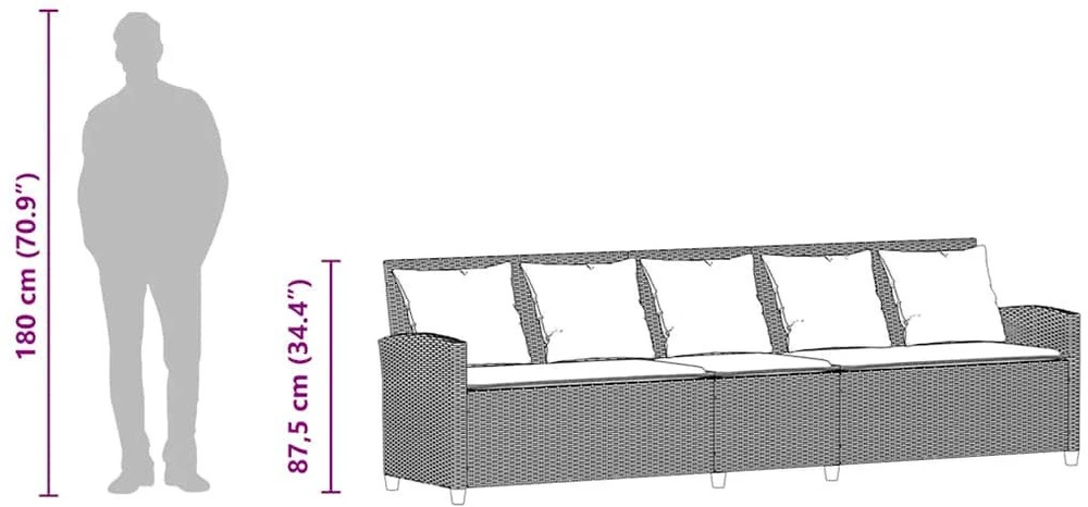 Lauko baldų komplektas Sodo sofa, 5 vietų, su pagalvėlėmis, ruda, poliratanas