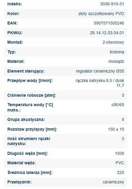 5036-910-31 / KFA / MOZA / MOZA VAIVORYKŠTĖS DUŠO MAIŠYTUVAS SU BATERIJA, ŠLIFUOTO AUKSO SPALVOS/