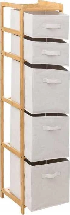 5five Simply Smart Bamboo Aukšta bambukinė knygų lentyna TIDY su 5 medžiaginiais krepšeliais, aukštis 144,3 cm
