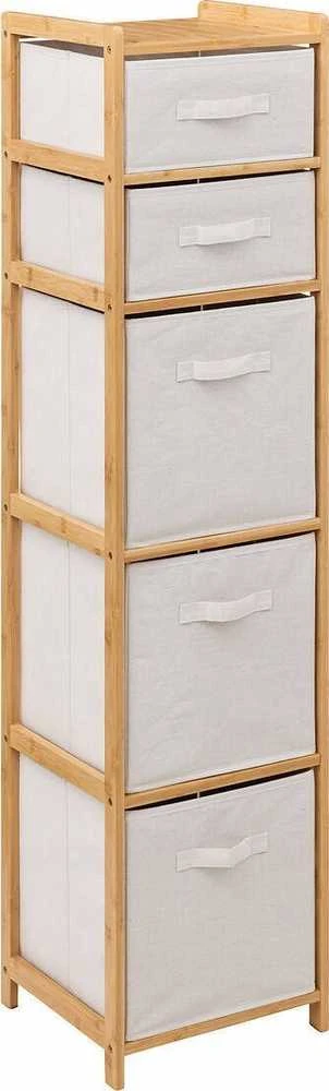 5five Simply Smart Bamboo Aukšta bambukinė knygų lentyna TIDY su 5 medžiaginiais krepšeliais, aukštis 144,3 cm