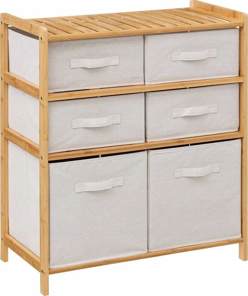 5five Simply Smart Bamboo TIDY bambukinė lentyna su 6 medžiaginiais krepšeliais, aukštis 78,5 cm