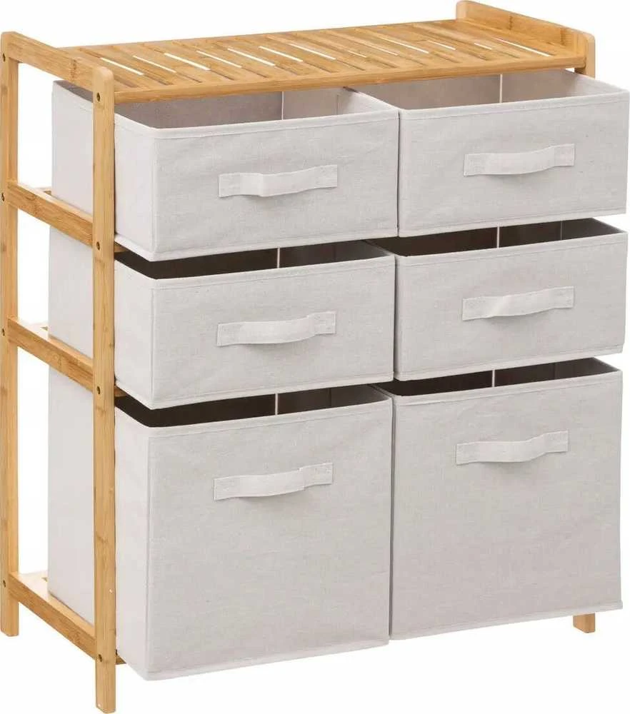 5five Simply Smart Bamboo TIDY bambukinė lentyna su 6 medžiaginiais krepšeliais, aukštis 78,5 cm