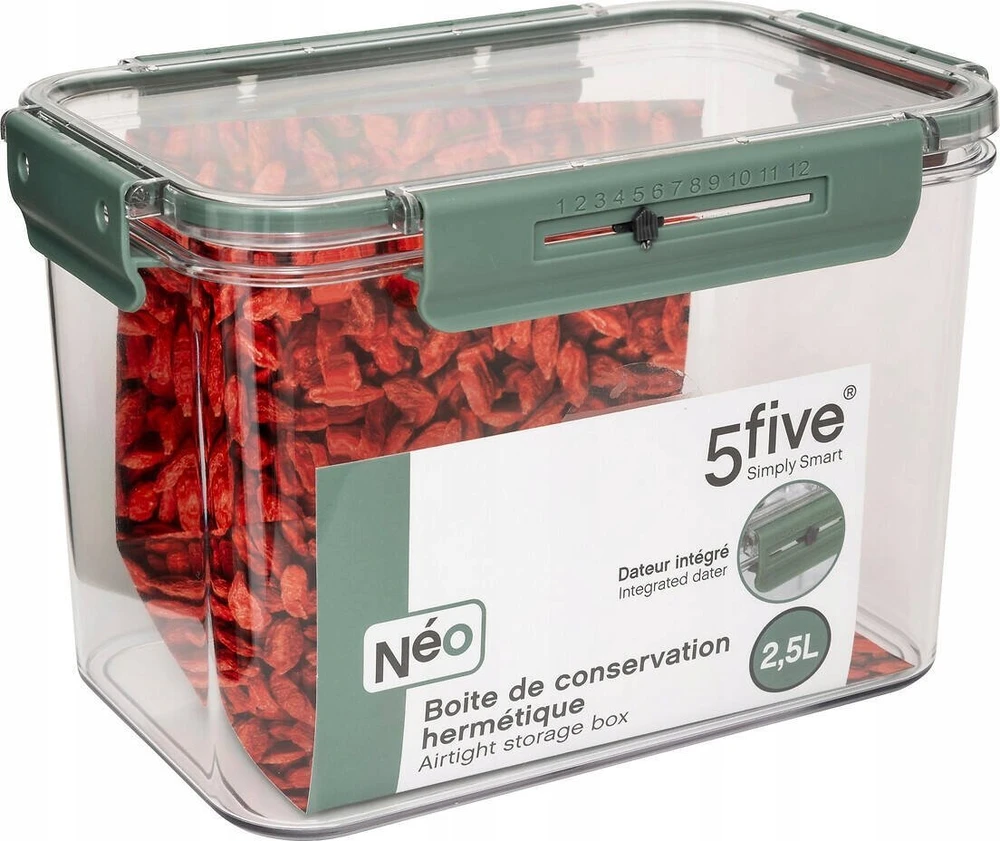 5five Simply Smart Hermetiškas PP NEO maisto indas su datos ekranu, 2500 ml