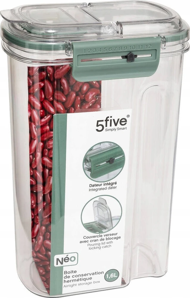5five Simply Smart Hermetiškas PP NEO maisto indas su datos ekranu, 1600 ml
