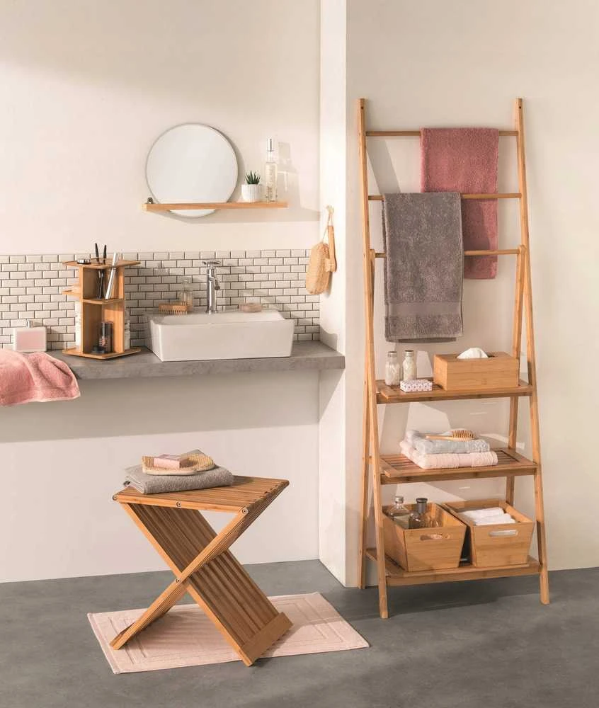 5five Simply Smart Bamboo Vonios lentyna su 3 lentynomis ir rankšluosčių kabykla, 153 cm, bambukas