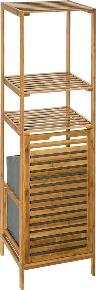5five Simply Smart Bamboo Bambuko pluošto vonios lentyna su skalbinių krepšeliu, knygų lentyna su lentynomis, bambuko lentyna, atlenkiamas skalbinių krepšelis