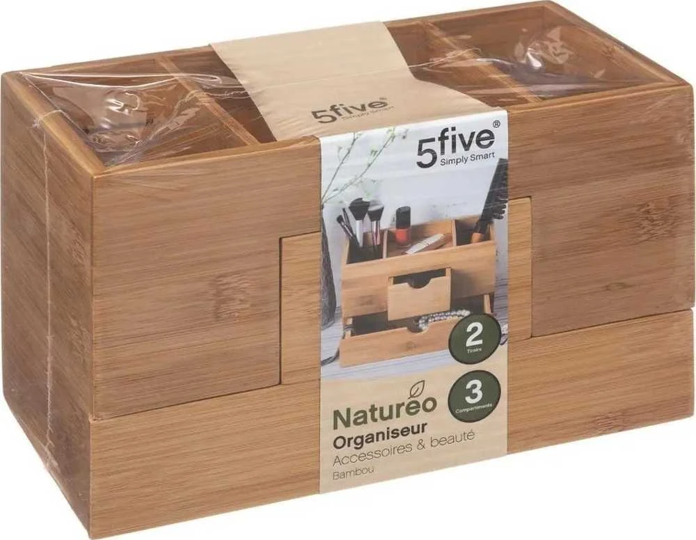 5five Simply Smart Bamboo Bambuko rašomasis staliukas, 2 stalčiai, 24x12x14 cm