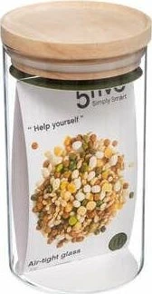5five Simply Smart Bamboo Birių maisto produktų talpa su bambukiniu dangteliu, sandari, 1 l