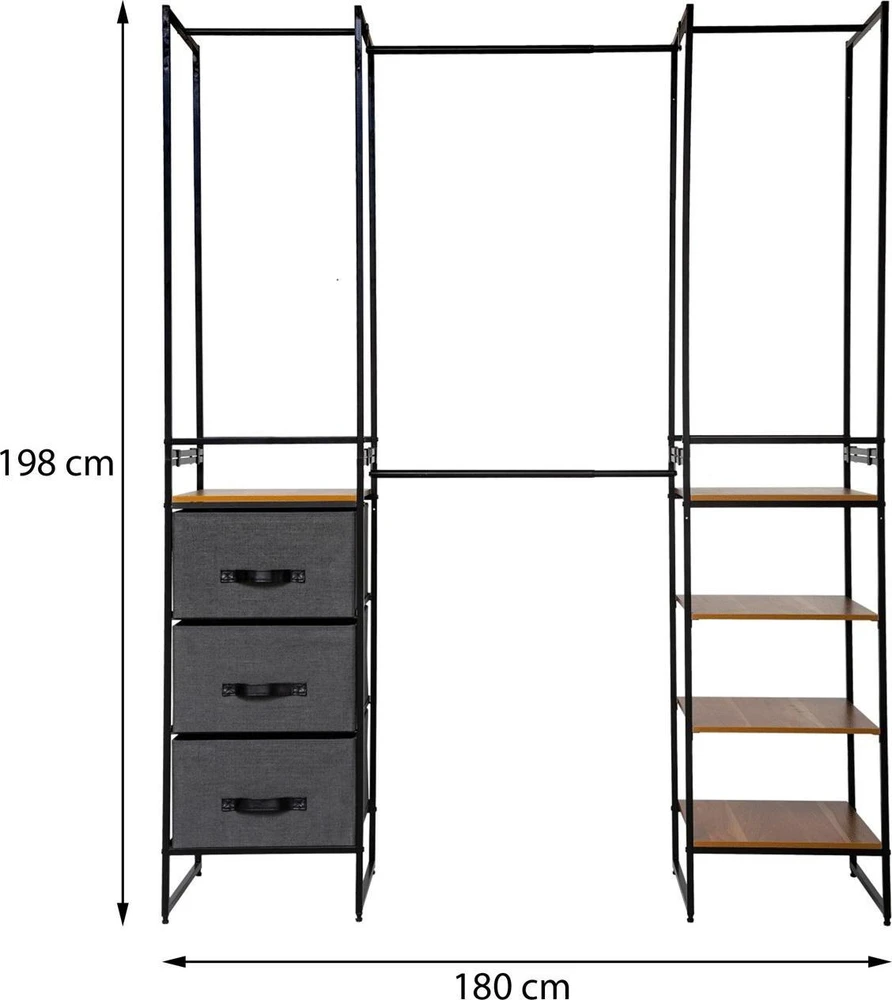5five Simply Smart Sandėliavimo modulis: 3 stalčiai, 4 lentynos, stulpai, 180x47x198 cm