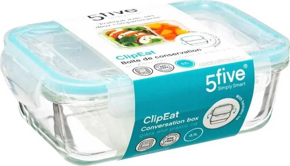 5five Simply Smart stiklinė priešpiečių dėžutė, 2-jų skyrių, 700 ml
