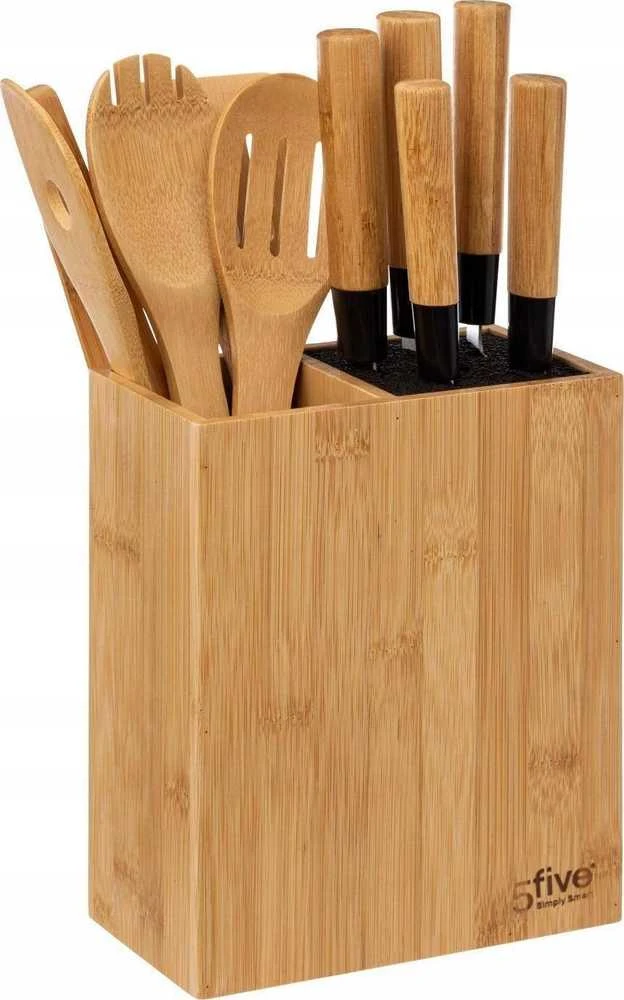 5five Simply Smart Bamboo Virtuvės aksesuarų rinkinys bambukiniame bloke: 6 peiliai ir 5 indai
