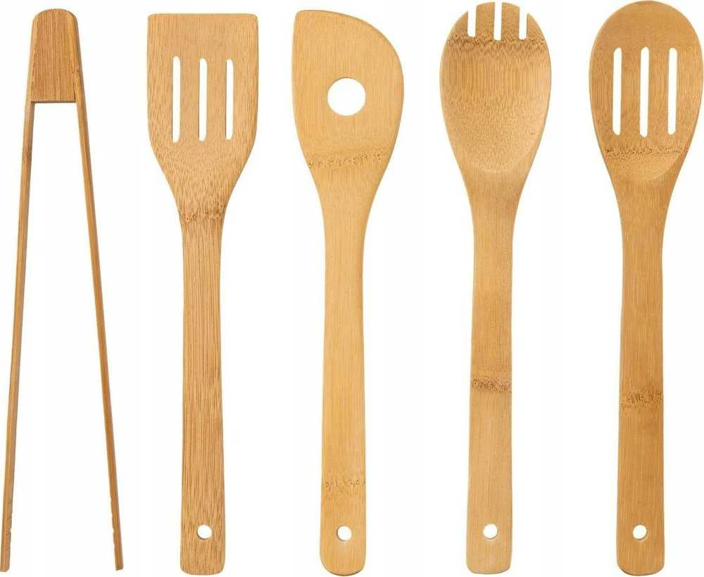 5five Simply Smart Bamboo Virtuvės aksesuarų rinkinys bambukiniame bloke: 6 peiliai ir 5 indai