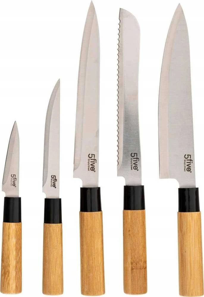 5five Simply Smart Bamboo Virtuvės aksesuarų rinkinys bambukiniame bloke: 6 peiliai ir 5 indai
