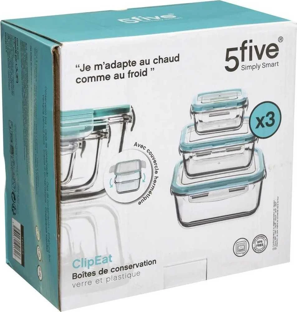 5five Simply Smart Stiklinių maisto indelių rinkinys 530 ml, 800 ml, 1800 ml, skaidrus