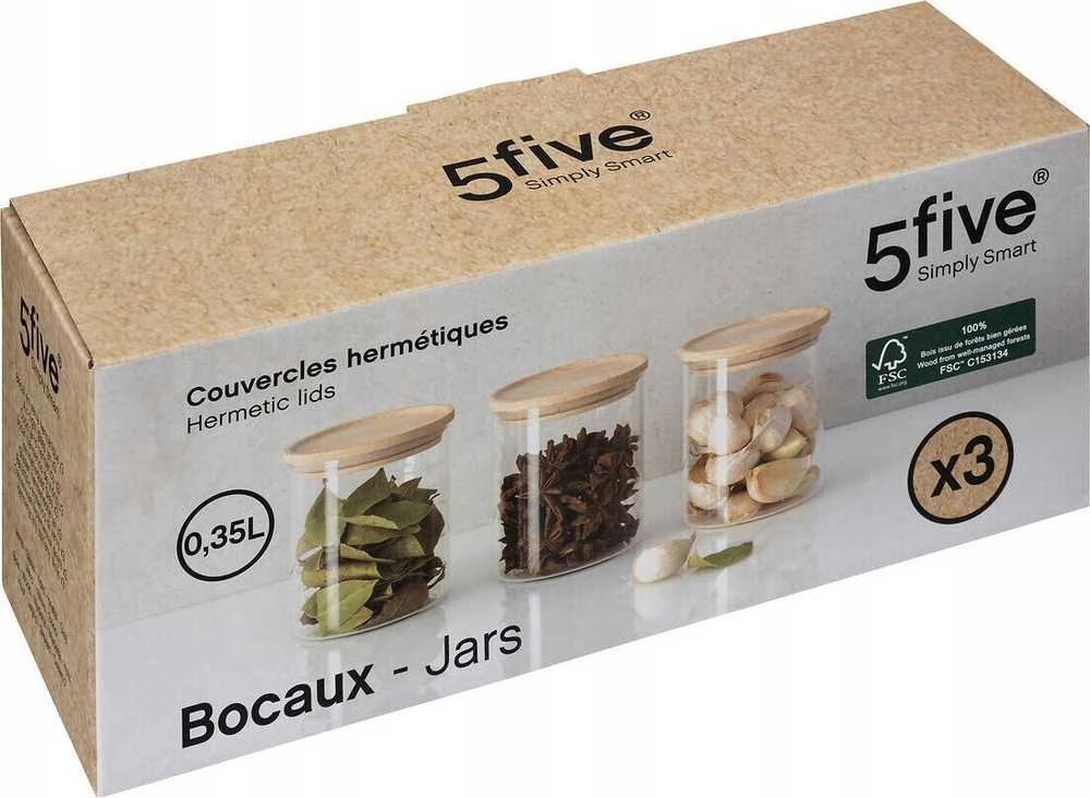 5five Simply Smart Prieskonių stiklainiai, sandarūs, 3 vnt., 350 ml