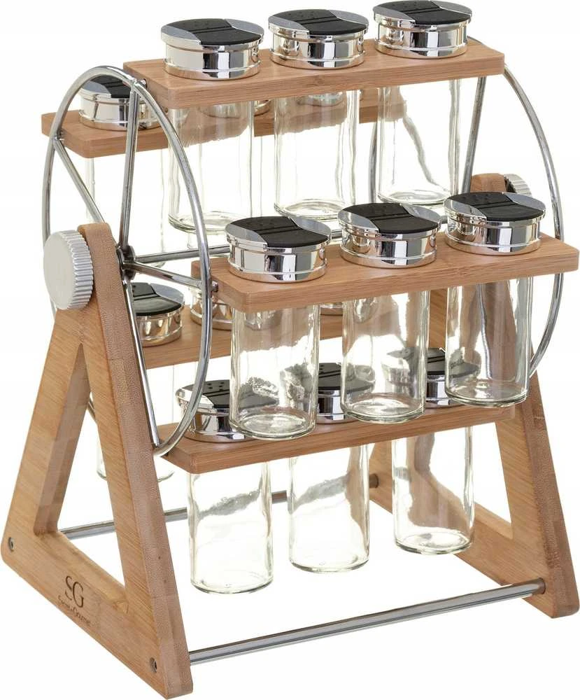 5five Simply Smart Bamboo Secret de Gourmet bambuko prieskonių stovas su 15 stiklinių indelių