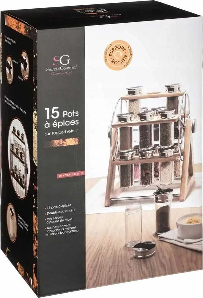 5five Simply Smart Bamboo Secret de Gourmet bambuko prieskonių stovas su 15 stiklinių indelių