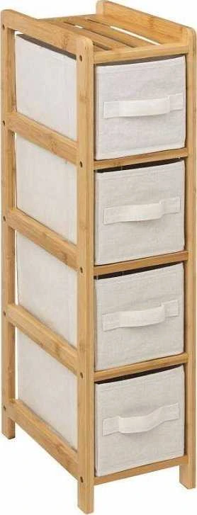 5five Simply Smart Bamboo TIDY siauras bambukinis stelažas su 4 medžiaginiais krepšeliais, aukštis 78,5 cm