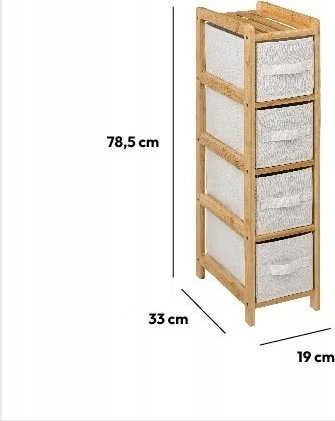 5five Simply Smart Bamboo TIDY siauras bambukinis stelažas su 4 medžiaginiais krepšeliais, aukštis 78,5 cm