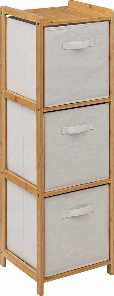 5five Simply Smart Bamboo Aukšta TIDY bambukinė lentyna su 3 medžiaginiais krepšeliais, aukštis 109,5 cm