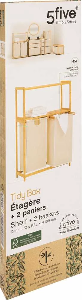 5five Simply Smart Bamboo Bambukinė lentyna su skalbinių krepšeliu TIDY BOX, 72 x 33 x 109 cm