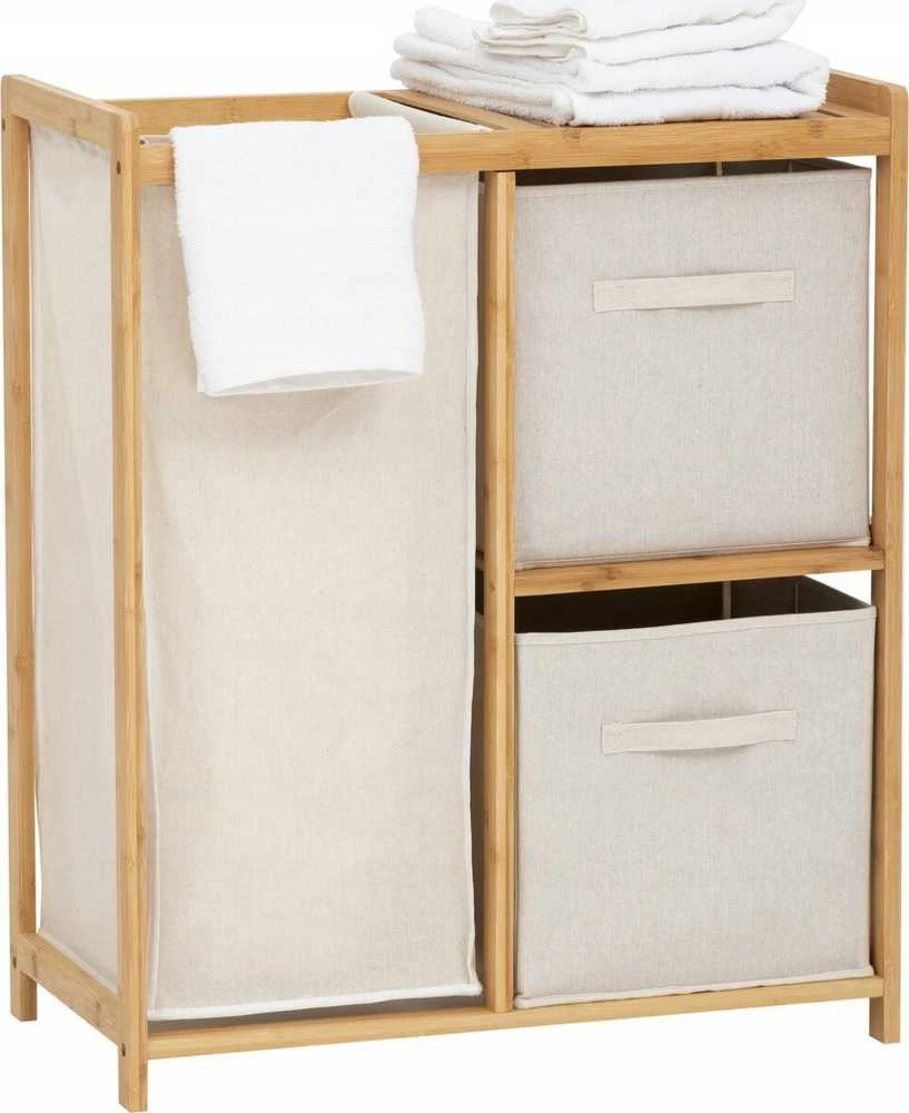 5five Simply Smart Bamboo Bambukinė lentyna su skalbinių krepšeliu TIDY BOX ir konteineriais, 66 x 33,3 x 78,5 cm