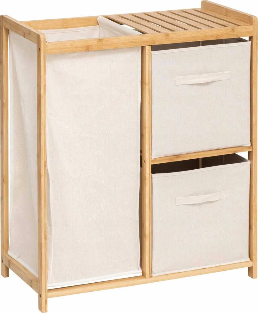 5five Simply Smart Bamboo Bambukinė lentyna su skalbinių krepšeliu TIDY BOX ir konteineriais, 66 x 33,3 x 78,5 cm