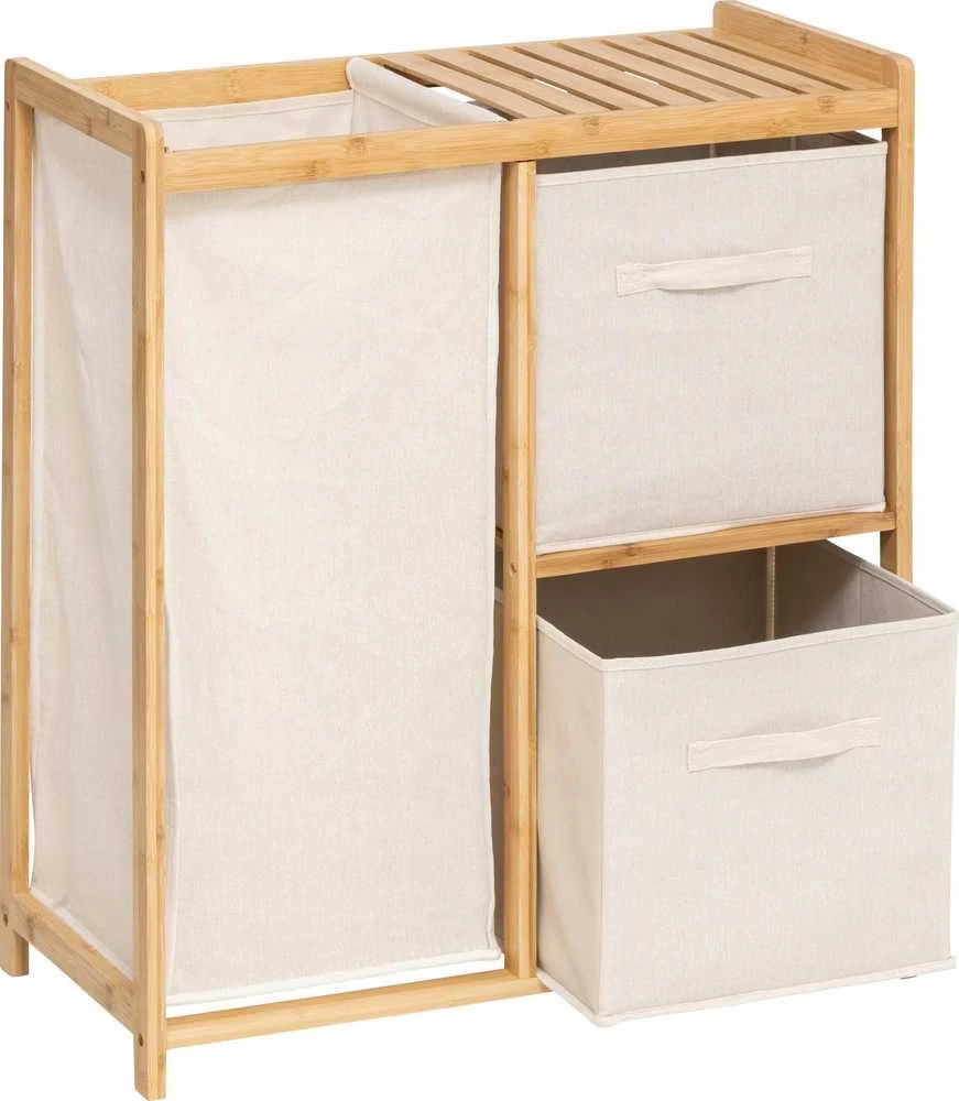 5five Simply Smart Bamboo Bambukinė lentyna su skalbinių krepšeliu TIDY BOX ir konteineriais, 66 x 33,3 x 78,5 cm