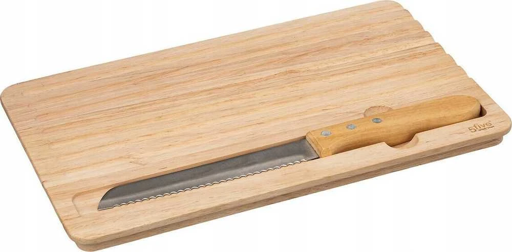 5five Simply Smart Juodos duonos dėžutė su pjaustymo lentele ir dantytu peiliu, 32,7 x 20,2 x 14,5 cm