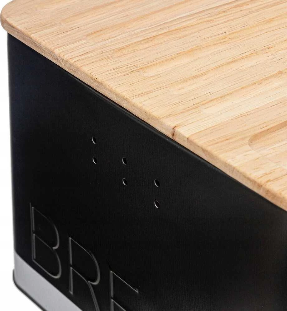 5five Simply Smart Juodos duonos dėžutė su pjaustymo lentele ir dantytu peiliu, 32,7 x 20,2 x 14,5 cm