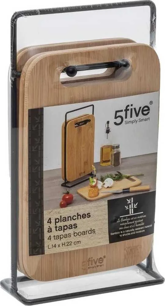 5five Simply Smart PIECES Bambukinės lentos pjaustymui ant metalinio stovo, 4 vnt