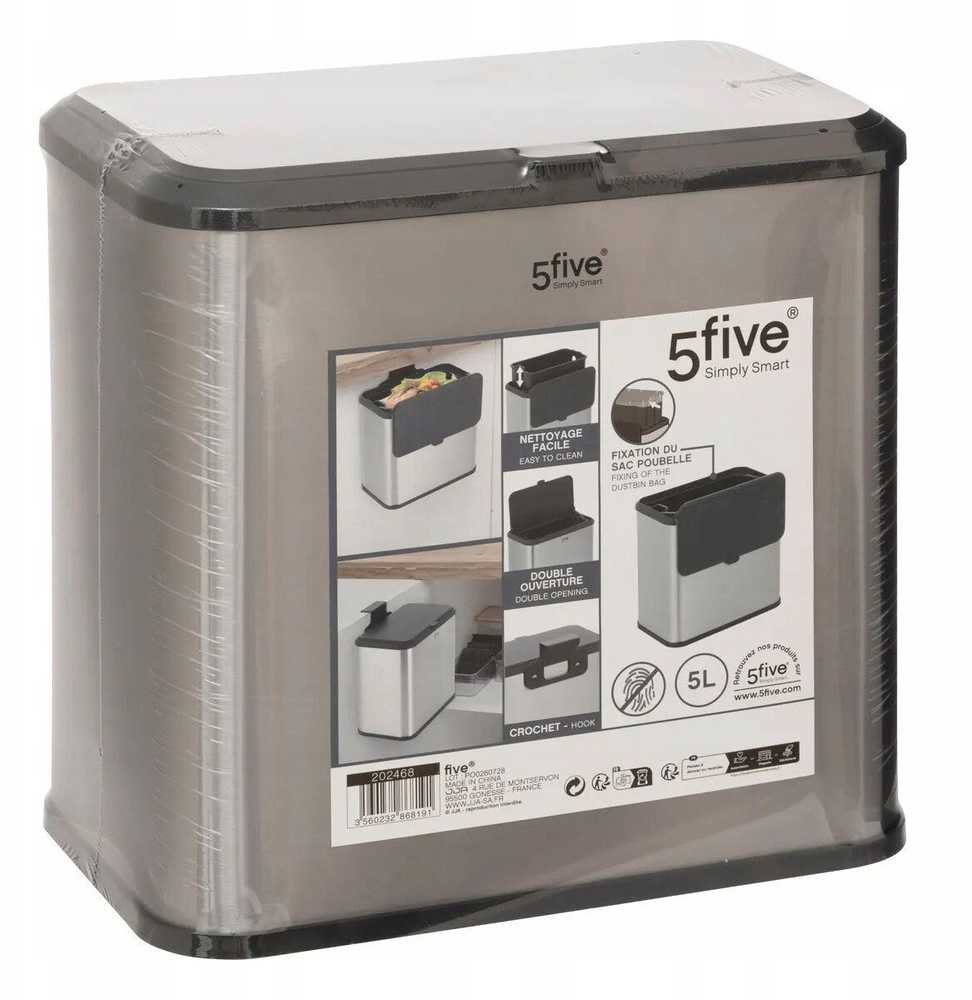5five Simply Smart Steel ECO bio šiukšliadėžė su nerūdijančio plieno korpusu, 5 l