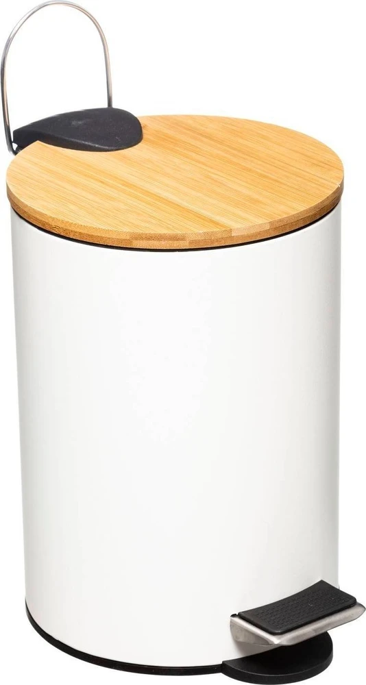 5five Simply Smart MODERNĖ vonios šiukšliadėžė su bambuko dangteliu, balta, 3 l