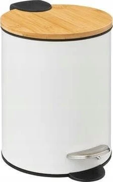 5five Simply Smart MODERNĖ vonios šiukšliadėžė su bambuko dangteliu, balta, 3 l