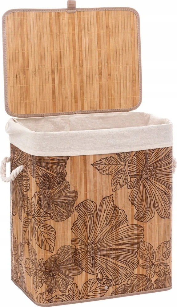 5five Simply Smart BAMBOO skalbinių krepšelis su gėlių motyvu, 60 l